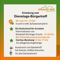 Ein Kulturfond für Arnstein, Beratung für pflegende Angehörige - Dienstags-Bürgertreff