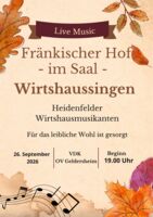 Wirtshaussingen im Fränkischen Hof - im Saal -, Geldersheim - Gemeinsam singen und einen geselligen Abend erleben