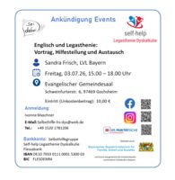 Legasthenie und Englisch: Vortrag, Hilfestellung und Austausch