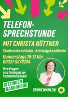 Telefonsprechstunde mit Christa Büttner von BÜNDNIS 90/DIE GRÜNEN